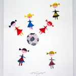 grafik zeichnung frauen spielen Fußball lusik Grafik Kunstdruck